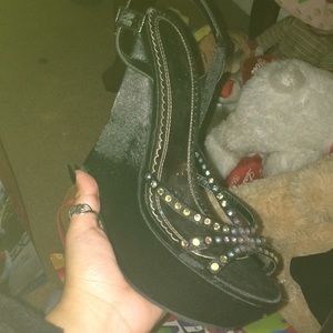 6.5M black wedges with rainbow rimes tones